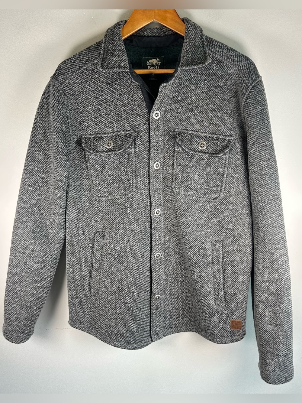 Roots Canada Men’s Shirt Jacket Tweed Metal Ringlet Buttons Fleece Vintage RARE